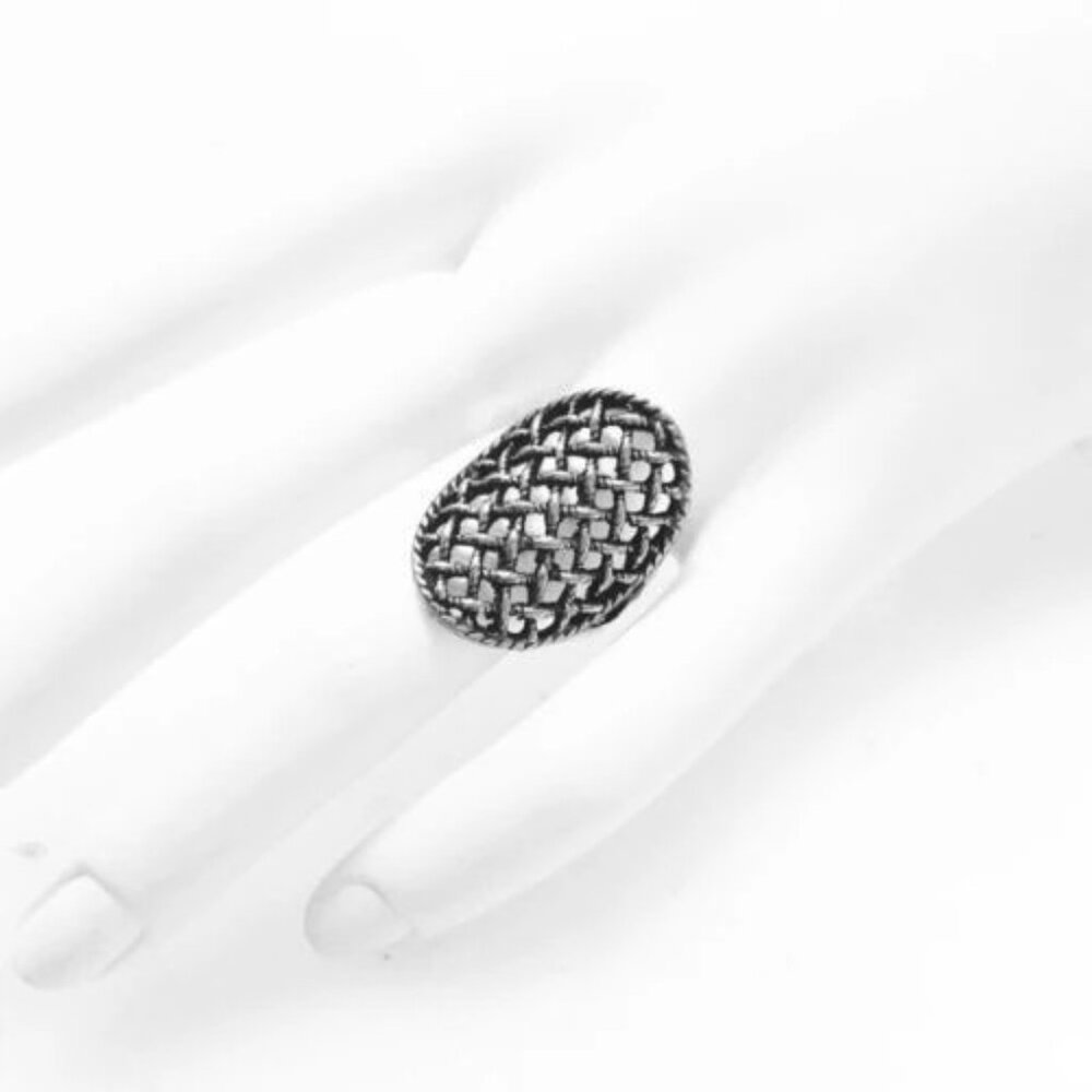 Gorgeous Rhomboid Steel Net Pattern Ring In Sterl… - image 2